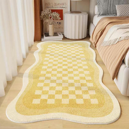 Plush Faux Fur Checkered Bedroom Mat - Fesara