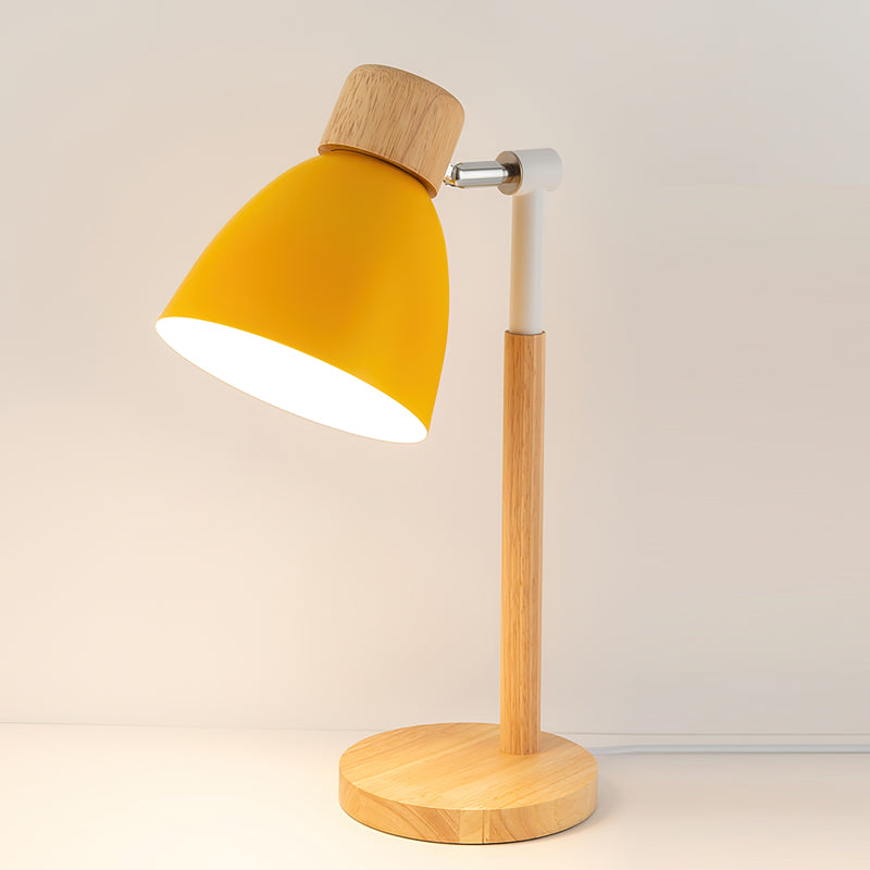 Warm Wooden Table Lamp with Pastel Shades