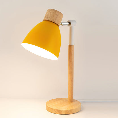 Warm Wooden Table Lamp with Pastel Shades