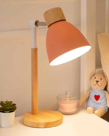 Warm Wooden Table Lamp with Pastel Shades