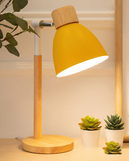 Warm Wooden Table Lamp with Pastel Shades