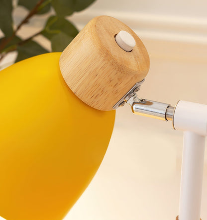 Warm Wooden Table Lamp with Pastel Shades