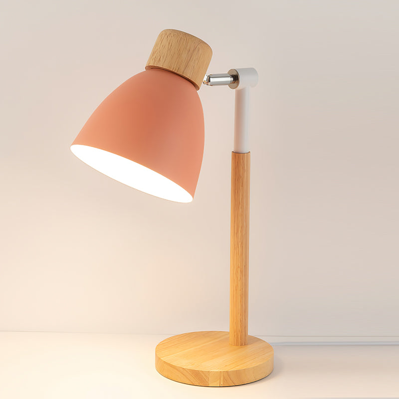 Warm Wooden Table Lamp with Pastel Shades