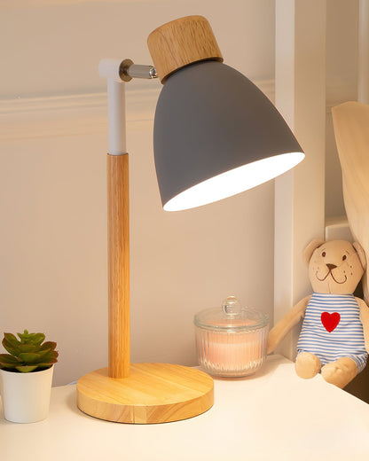 Warm Wooden Table Lamp with Pastel Shades