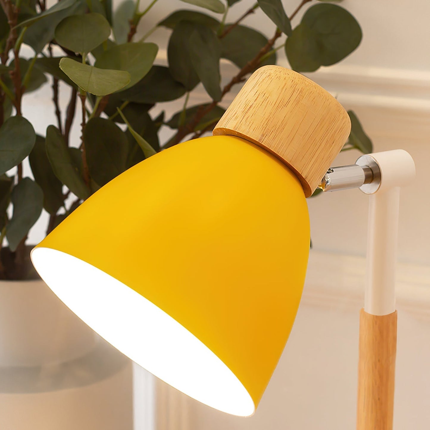 Warm Wooden Table Lamp with Pastel Shades