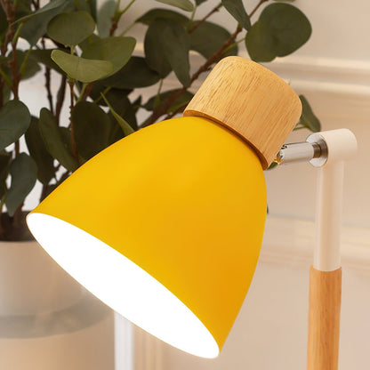 Warm Wooden Table Lamp with Pastel Shades