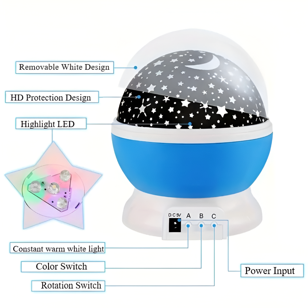 Cosmic Night Light Projector with Rotating Star Pattern