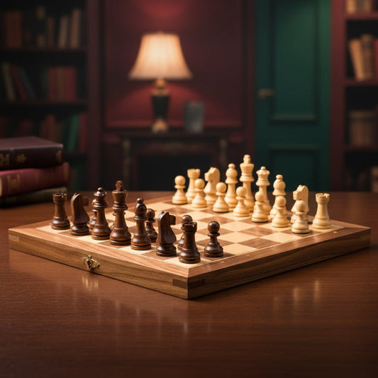 Portable Magnetic Wooden Chess Set with Storage Box - Fesara