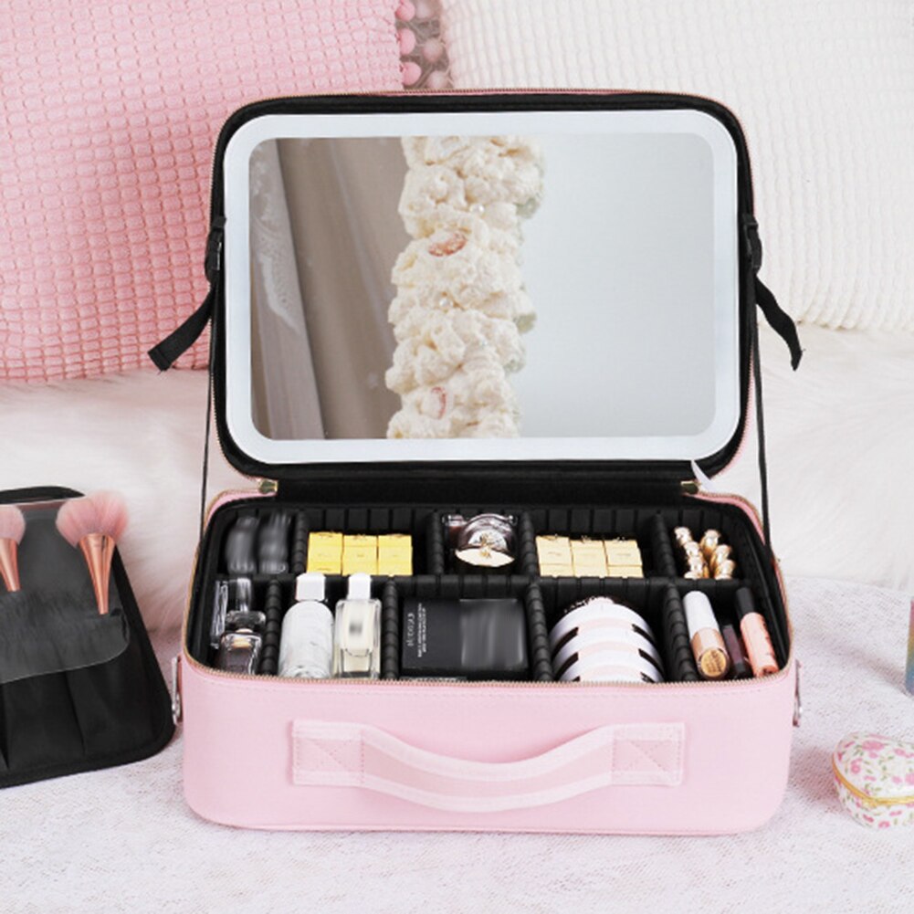 Compact Travel Cosmetic Box with LED Light & Mirror - Fesara