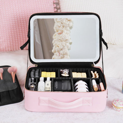 Compact Travel Cosmetic Box with LED Light & Mirror - Fesara