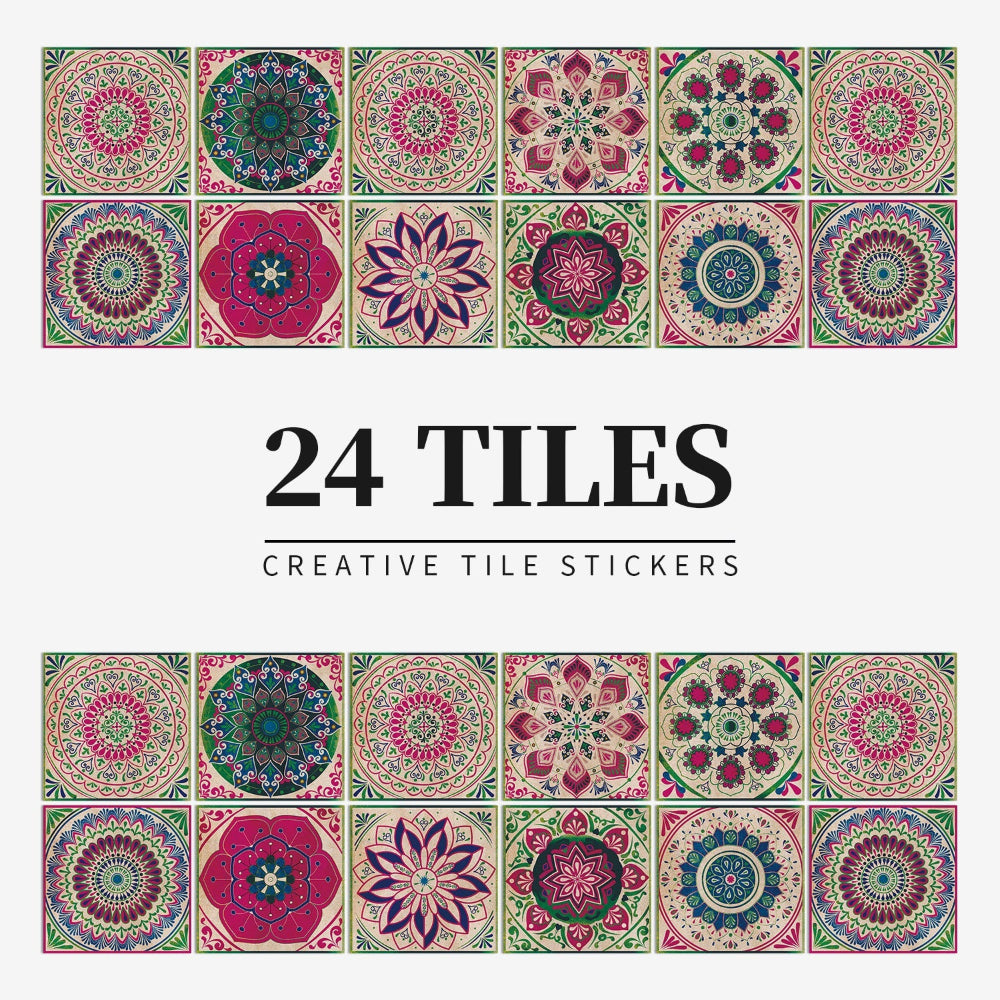 Chic 24-Piece Wall Mural Tile Set | Removable Vinyl Stickers