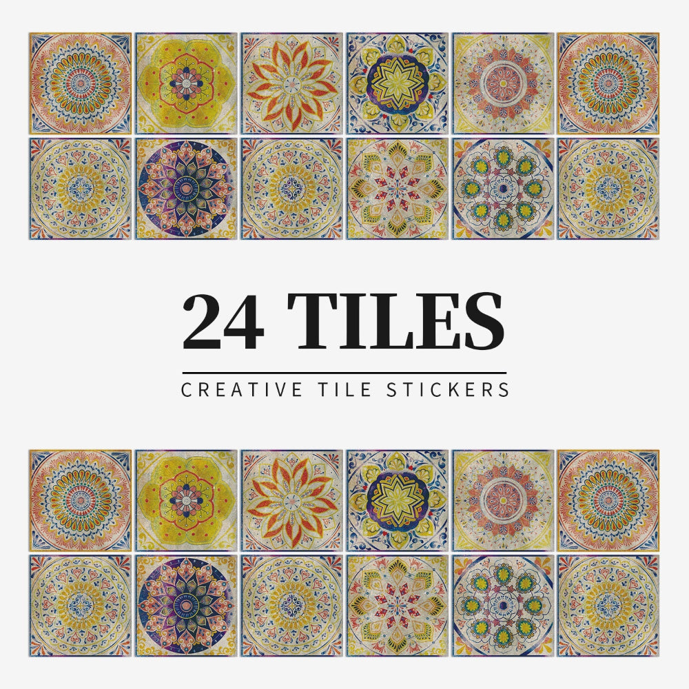 Chic 24-Piece Wall Mural Tile Set | Removable Vinyl Stickers