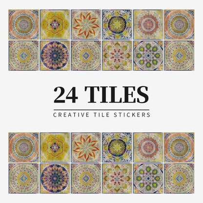 Chic 24-Piece Wall Mural Tile Set | Removable Vinyl Stickers