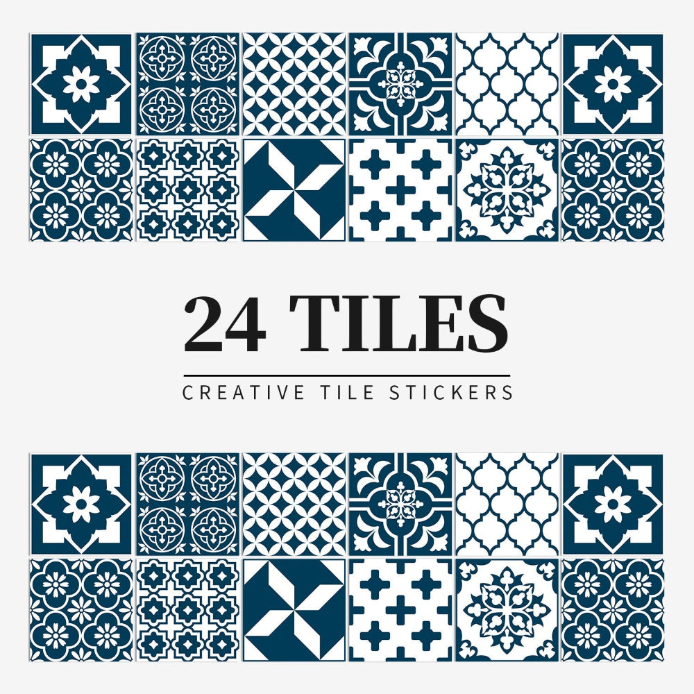 Chic 24-Piece Wall Mural Tile Set | Removable Vinyl Stickers