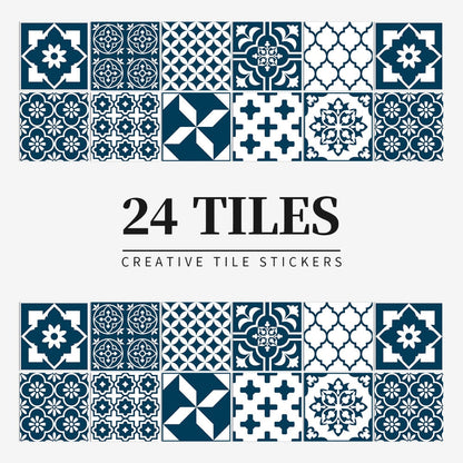Chic 24-Piece Wall Mural Tile Set | Removable Vinyl Stickers
