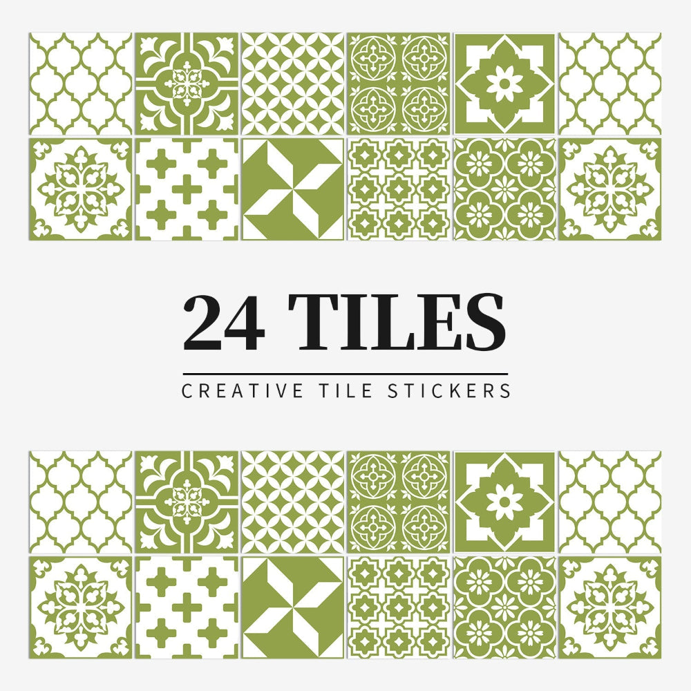 Chic 24-Piece Wall Mural Tile Set | Removable Vinyl Stickers