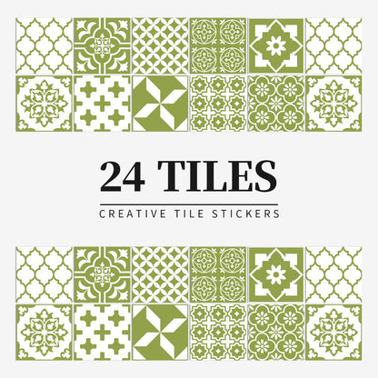 Chic 24-Piece Wall Mural Tile Set | Removable Vinyl Stickers