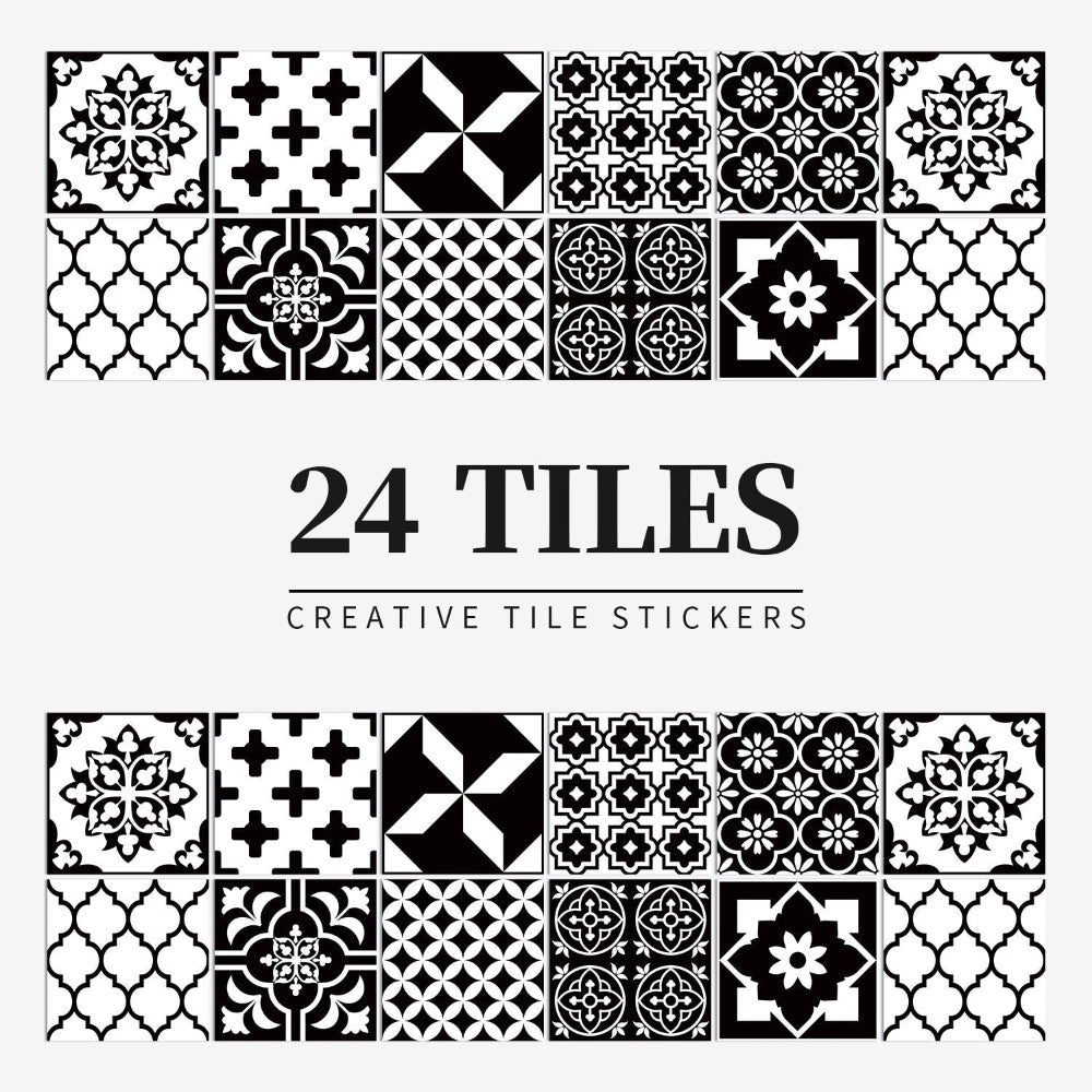 Chic 24-Piece Wall Mural Tile Set | Removable Vinyl Stickers