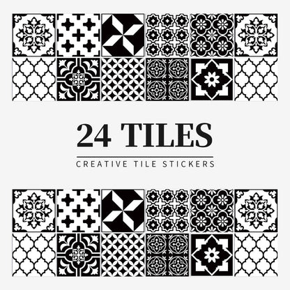 Chic 24-Piece Wall Mural Tile Set | Removable Vinyl Stickers