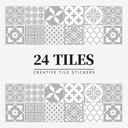 Chic 24-Piece Wall Mural Tile Set | Removable Vinyl Stickers