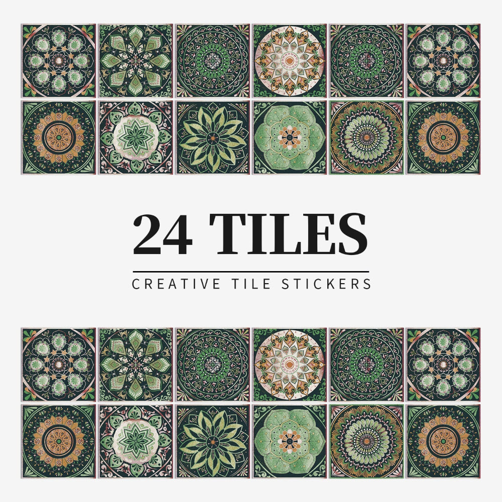 Chic 24-Piece Wall Mural Tile Set | Removable Vinyl Stickers