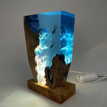 Coastal Ocean Diver Desk Lamp with Wood Base & Soft Glow - Fesara