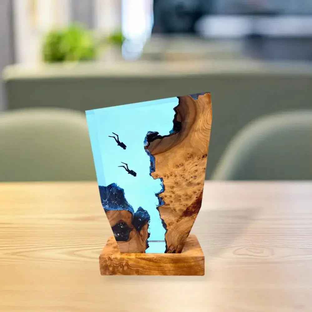 Coastal Ocean Diver Desk Lamp with Wood Base & Soft Glow