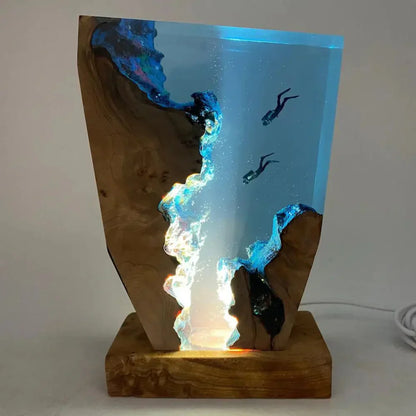 Coastal Ocean Diver Desk Lamp with Wood Base & Soft Glow