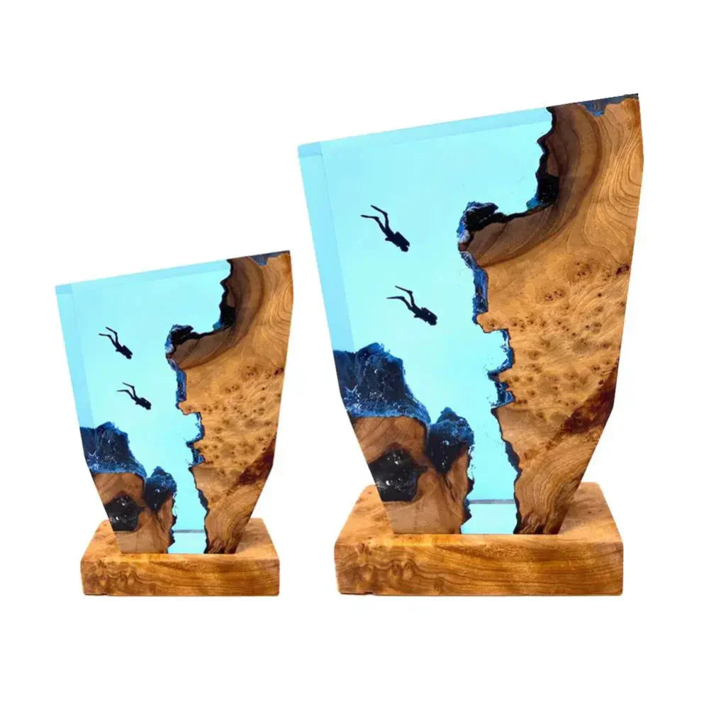 Coastal Ocean Diver Desk Lamp with Wood Base & Soft Glow
