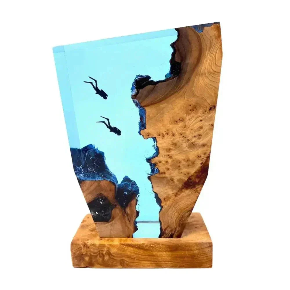 Coastal Ocean Diver Desk Lamp with Wood Base & Soft Glow