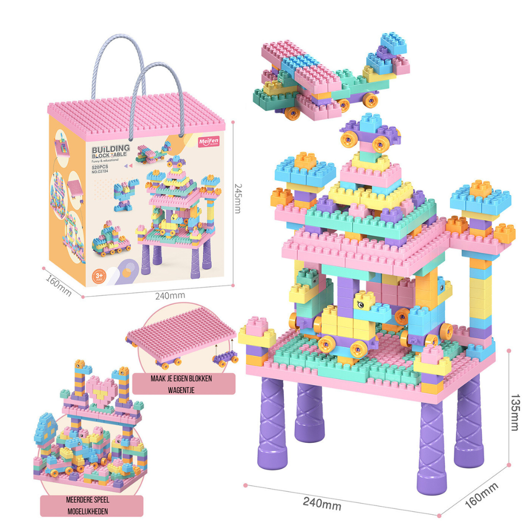 Kids Building Play Table with Blocks and Toys