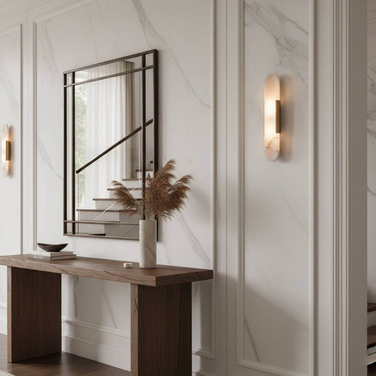 Classic White Marble LED Wall Light 2-Light Fixture