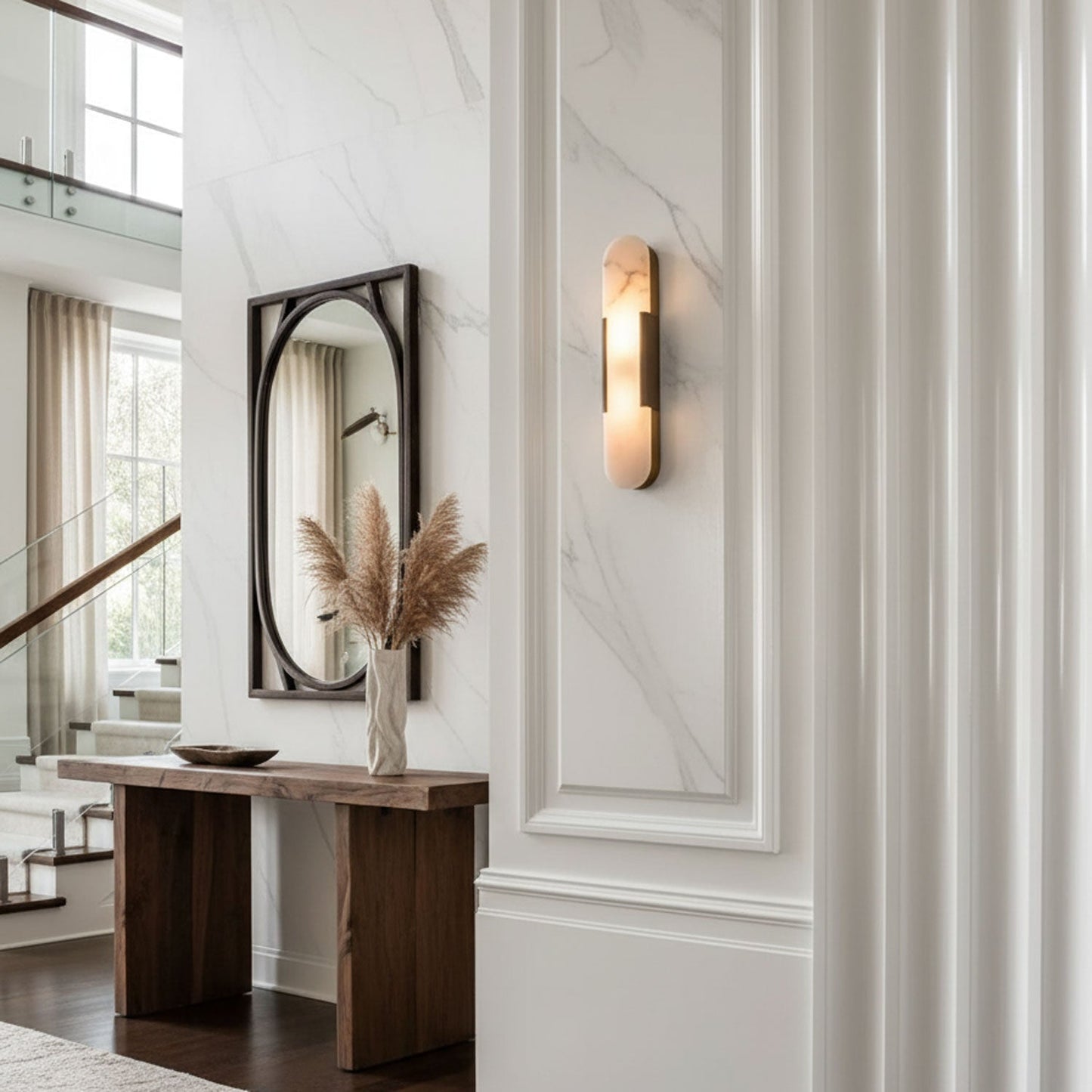 Classic White Marble LED Wall Light 2-Light Fixture