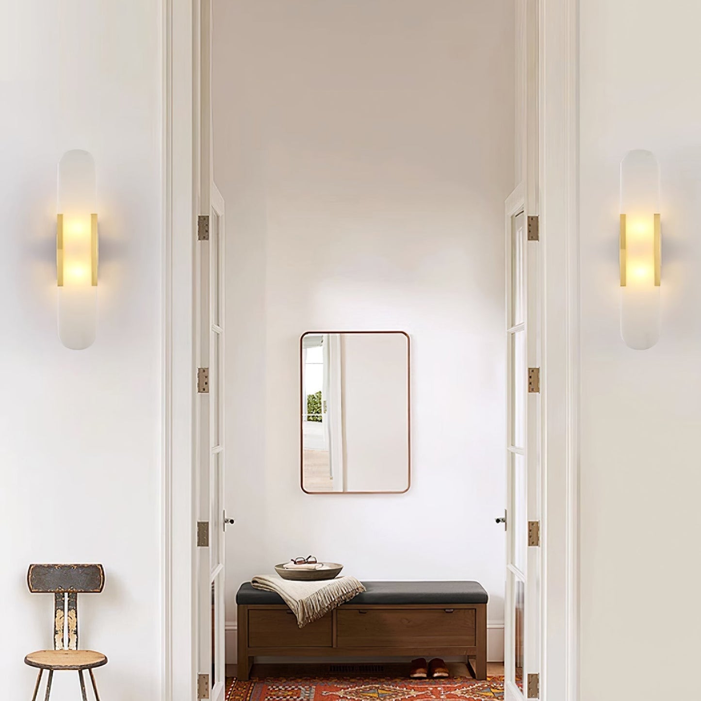 Classic White Marble LED Wall Light 2-Light Fixture