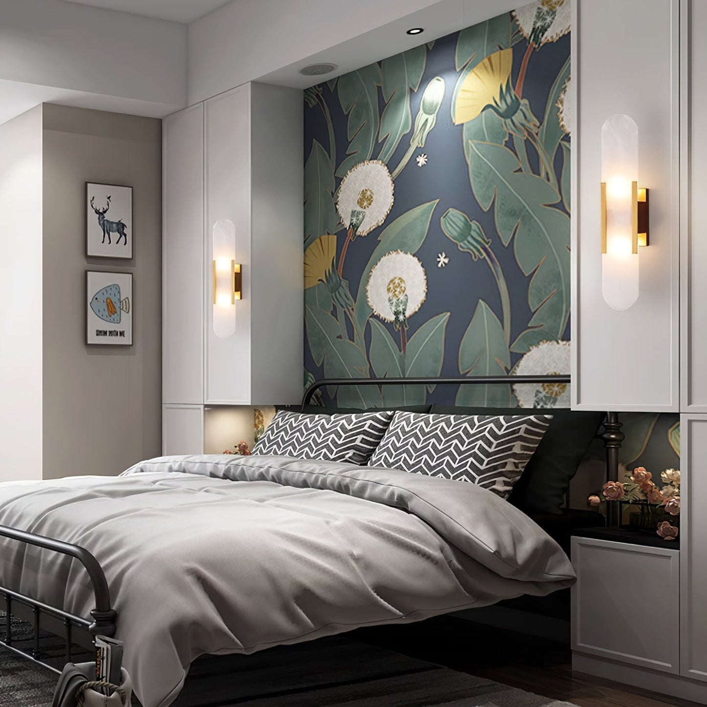 Classic White Marble LED Wall Light 2-Light Fixture