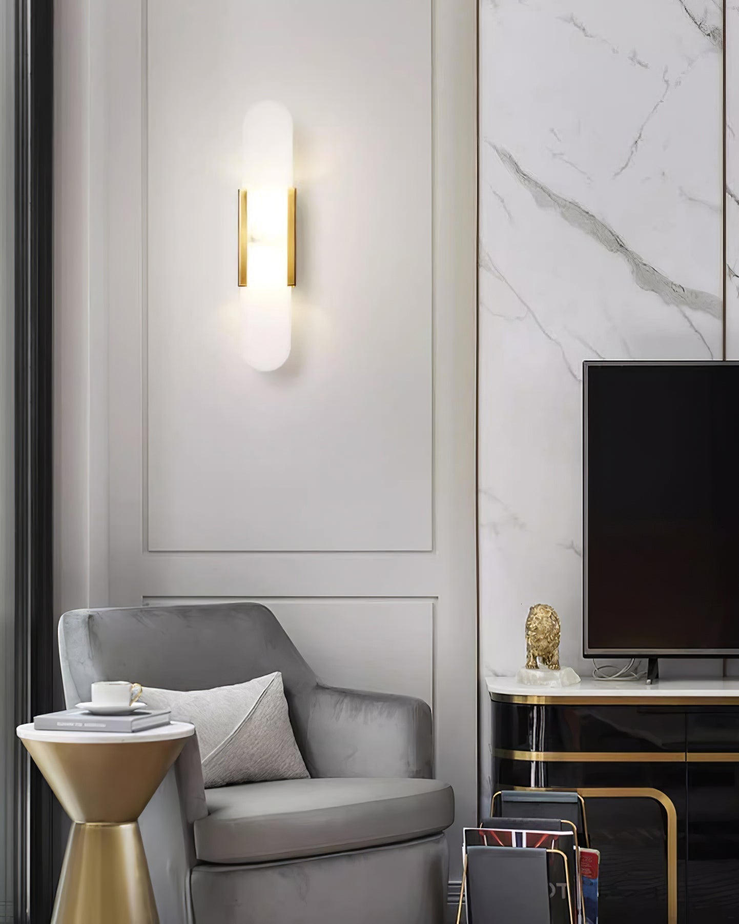 Classic White Marble LED Wall Light 2-Light Fixture