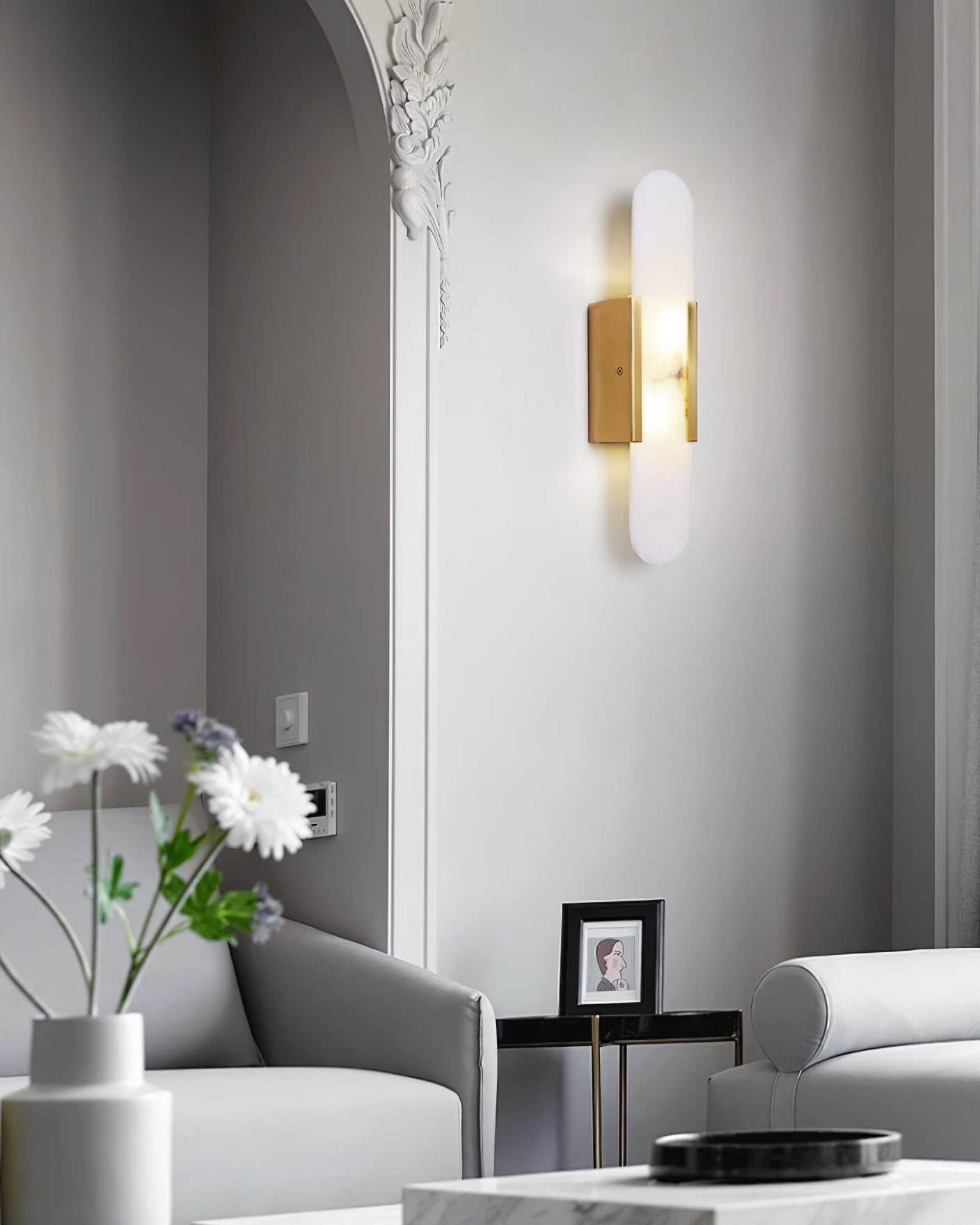 Classic White Marble LED Wall Light 2-Light Fixture