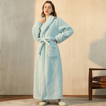 Soft Plush Robe with Hood - Warm Fleece Bathrobe for Women