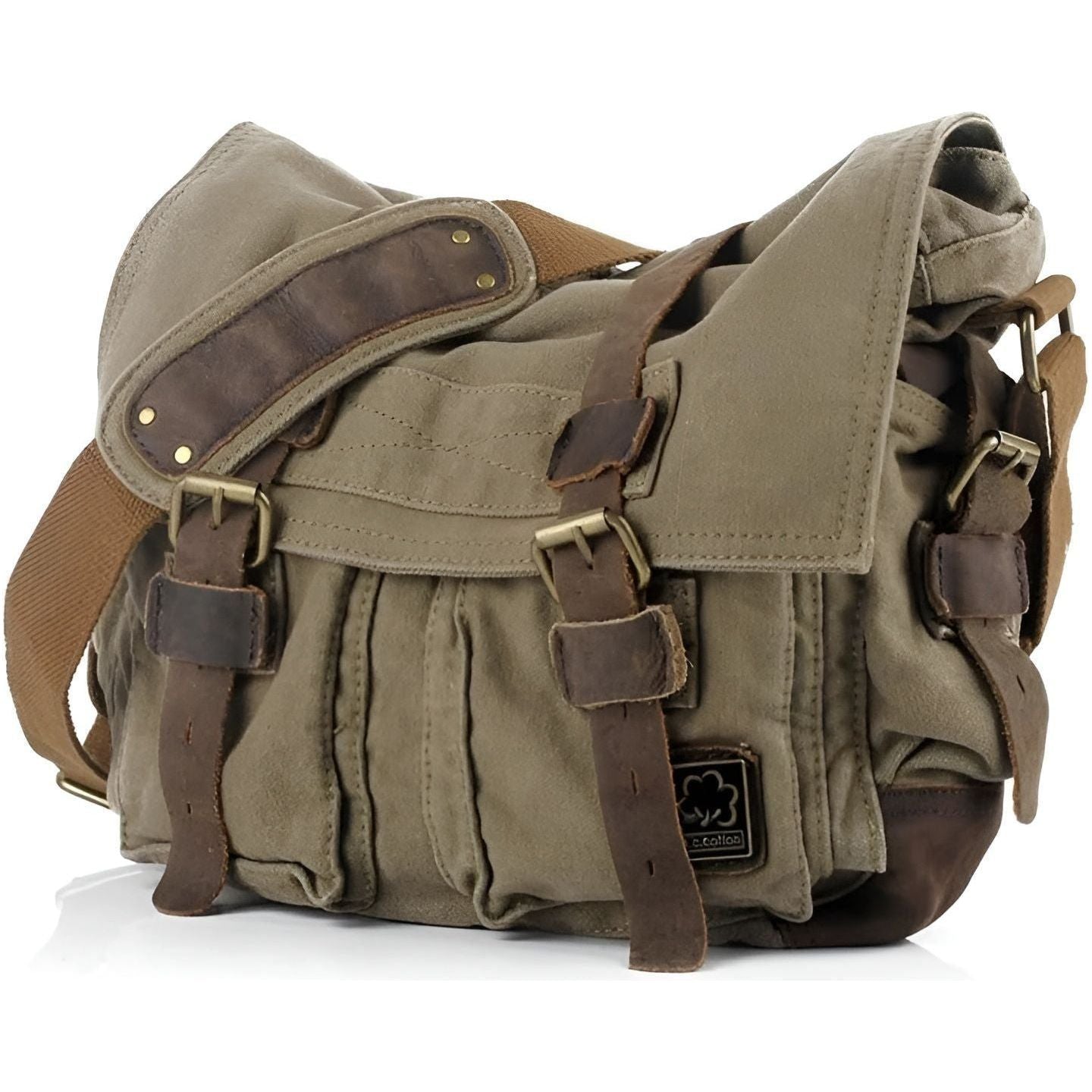 Retro Canvas Crossbody Bag for Men with Brown Leather Trim