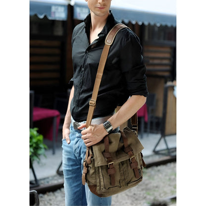 Retro Canvas Crossbody Bag for Men with Brown Leather Trim