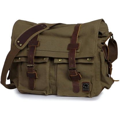Retro Canvas Crossbody Bag for Men with Brown Leather Trim - Fesara