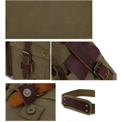 Retro Canvas Crossbody Bag for Men with Brown Leather Trim