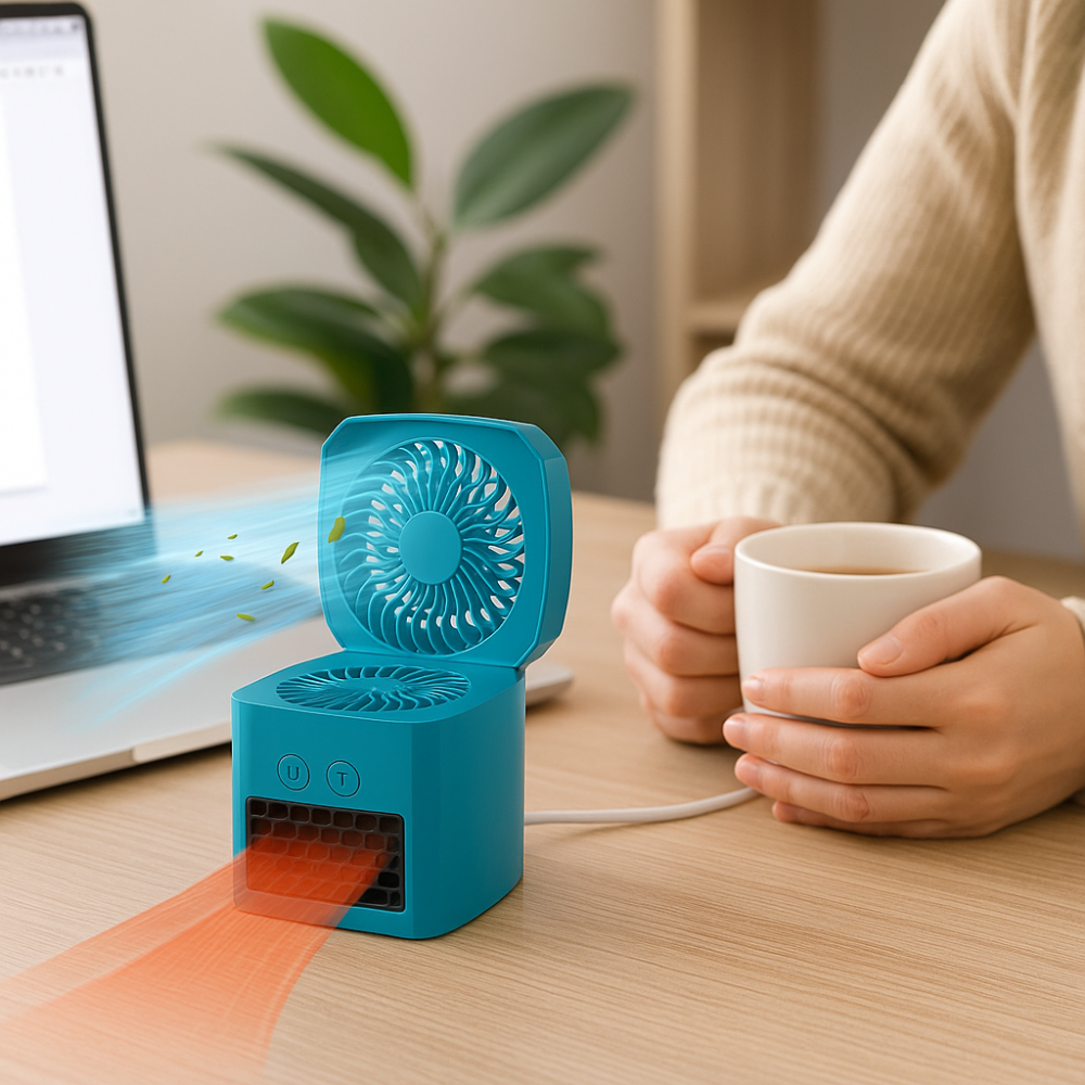Mini Electric Space Heater and Cooling Fan Portable Desktop Heater 6