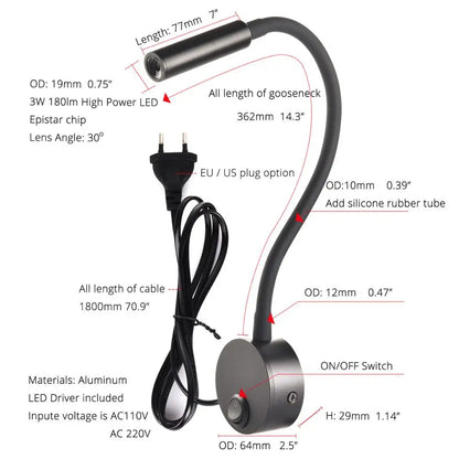 Slim LED Reading Light with Flexible Arm