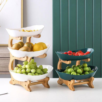 Natural Bamboo Storage Fruit Bowl with Adjustable Layers