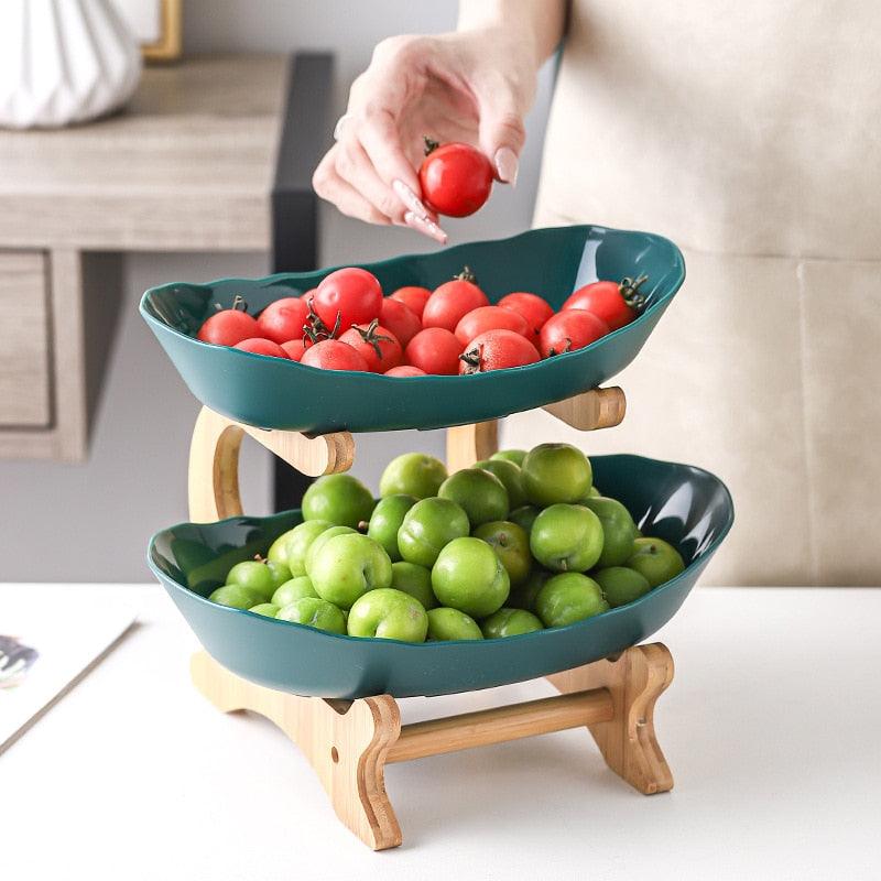 Natural Bamboo Storage Fruit Bowl with Adjustable Layers