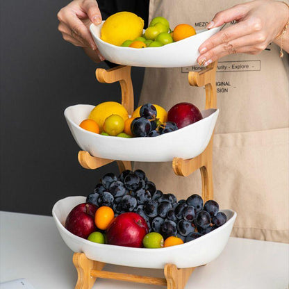 Natural Bamboo Storage Fruit Bowl with Adjustable Layers - Fesara