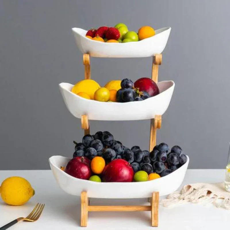 Natural Bamboo Storage Fruit Bowl with Adjustable Layers
