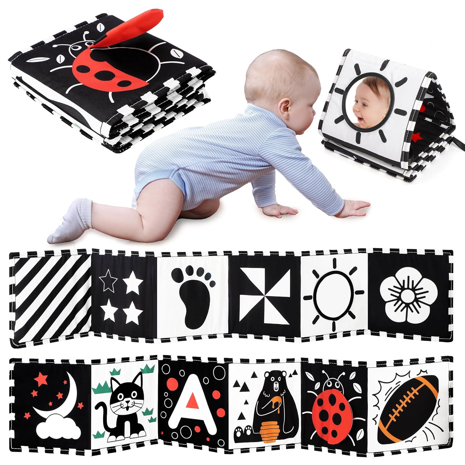 Soft Baby Book with High Contrast Images and Safe Mirror - Fesara