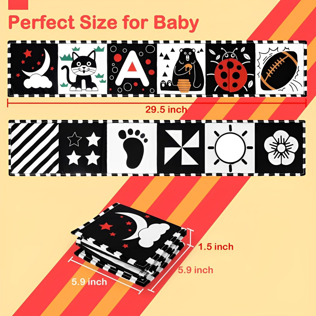 Soft Baby Book with High Contrast Images and Safe Mirror